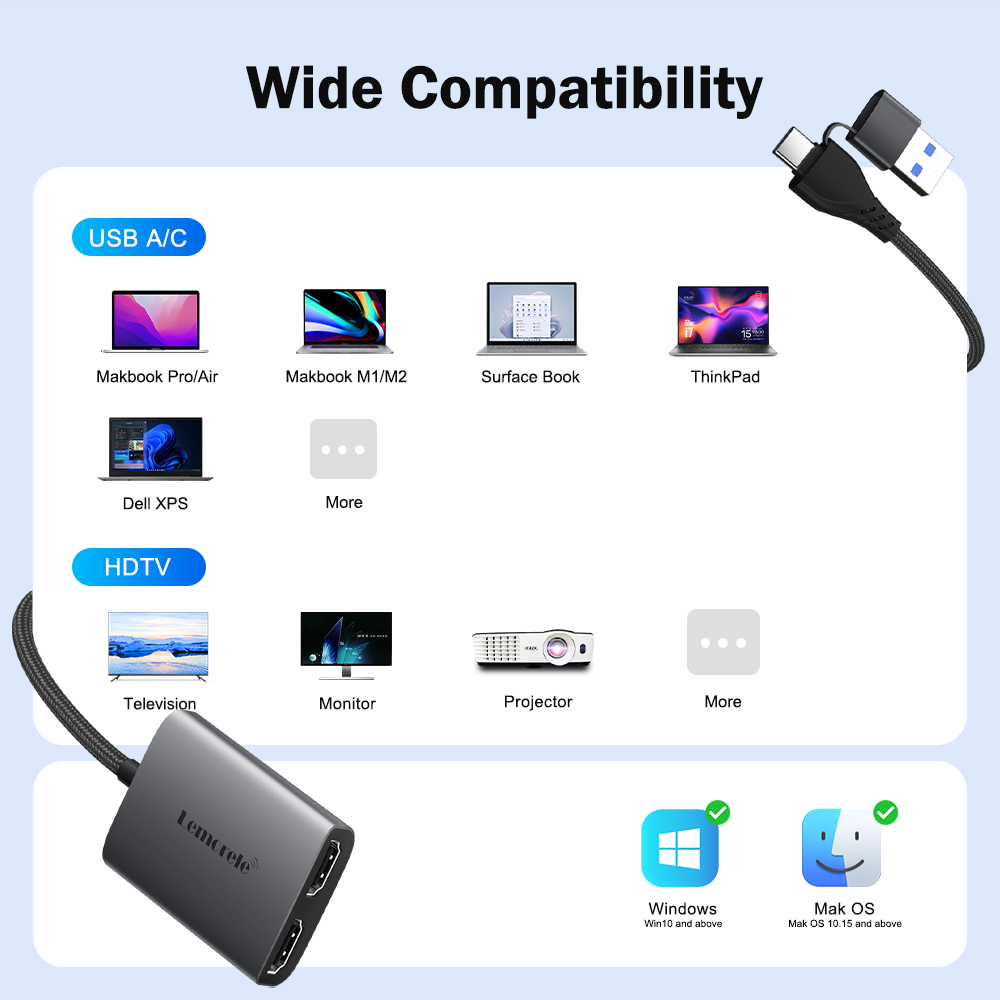 เลโมเรเลอะแดปเตอร์ HDMI คู่ 4K - Home Cinema Usb บทวิจารณ์และราคา