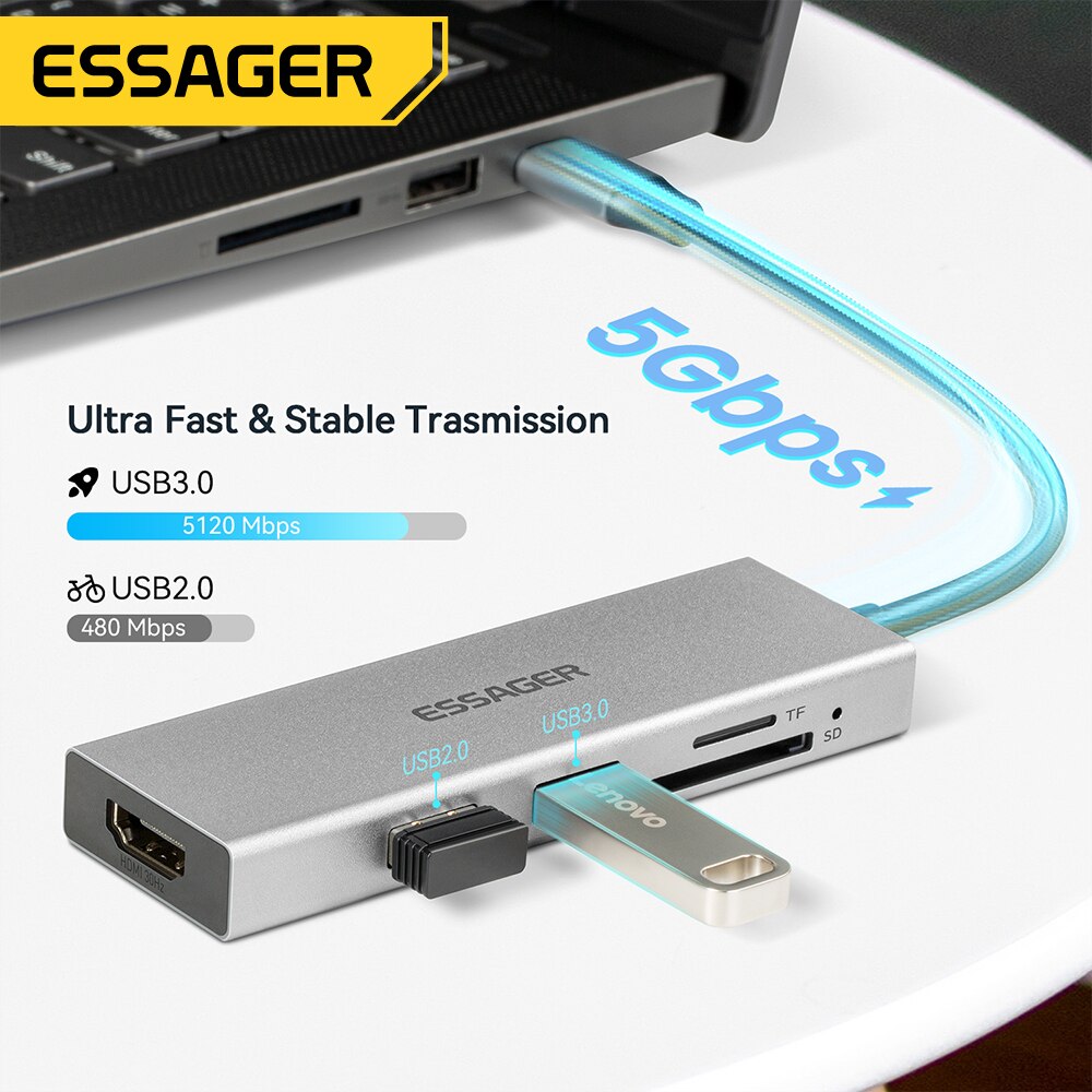 Essager 5 in 1 USB ฮับ C HDMI- - Home Cinema Usb บทวิจารณ์และราคา